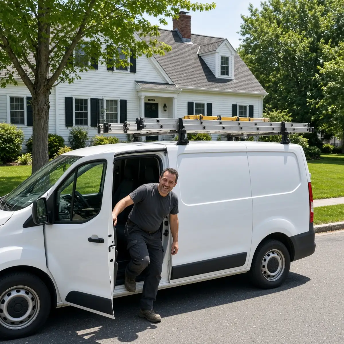 Local gutter installer arriving at a home near Plainville, CT.